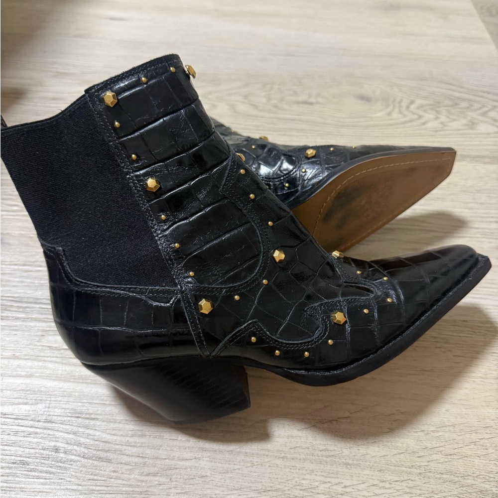 Vince Camuto Norley Black Crocodile Leather Booties Women’s Size 8 Square Toe - Picture 4 of 9